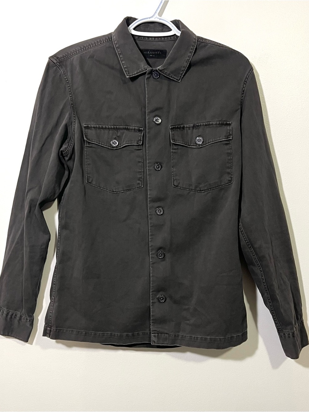 AllSaints Mens Casual Shirt Size S Gray Cotton Long Sleeve Button Up Regular-Fit